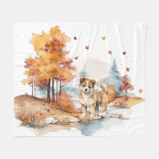 Couverture Polaire Conception de chien d'automne à l'aquarelle - Akit (Devant (Horizontal))