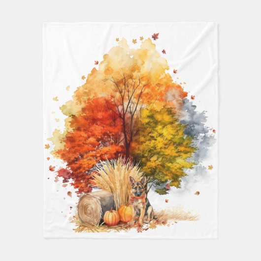 Couverture Polaire Conception de chien d'automne à l'aquarelle - Berg (Devant)