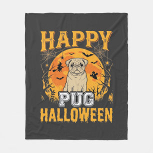 Couverture Polaire Conception de chien effrayant Halloween Pug heureu