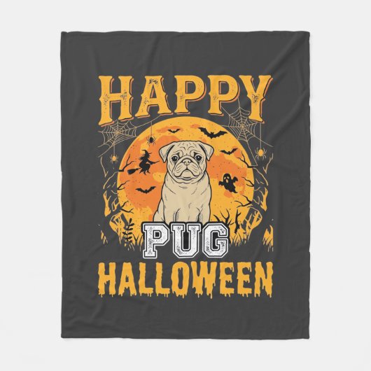 Couverture Polaire Conception de chien effrayant Halloween Pug heureu (Devant)