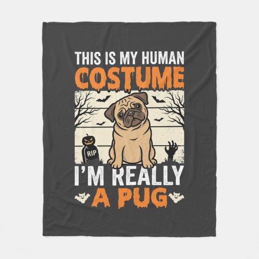 Couverture Polaire Conception de costume humain drôle de Pug Hallowee (Devant)