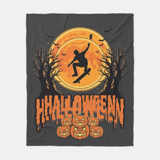 Couverture Polaire Conception de Lune de Skateboard d'Halloween Hallo (Devant)