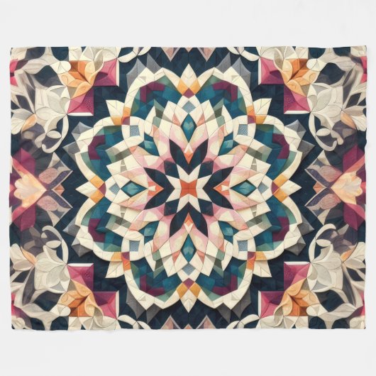 Couverture Polaire Conception de médaillon géométrique en crème dorée (Devant (Horizontal))