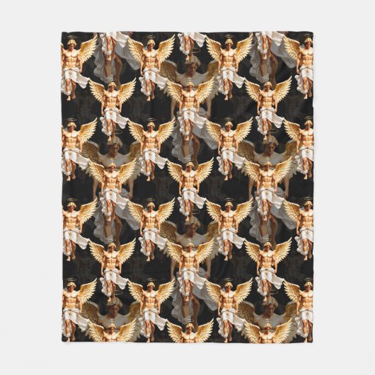 Couverture Polaire Conception de motif d'anges dorés célestes (Devant)