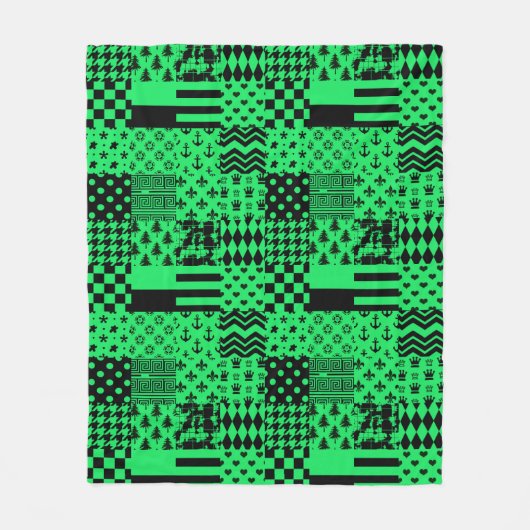 Couverture Polaire Conception de patchwork de motifs mixtes vert noir (Devant)