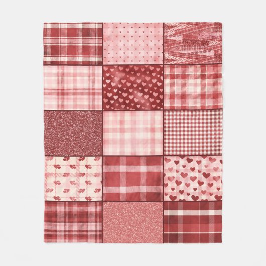 Couverture Polaire Conception de Patchwork rose et rouge (Devant)