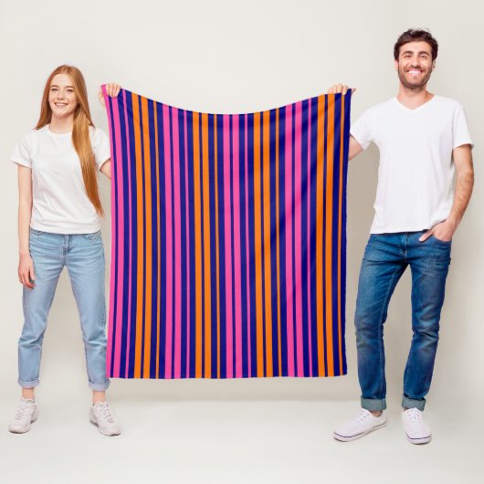 Couverture Polaire Conception de rayures verticales orange bleu rose (En situation)