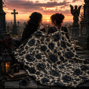 Couverture Polaire Conception de rose grimpante noire gothique
