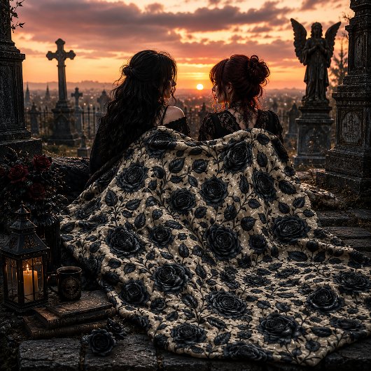 Couverture Polaire Conception de rose grimpante noire gothique