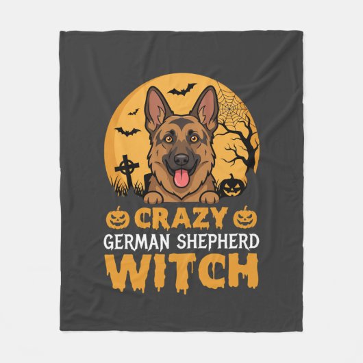 Couverture Polaire Conception de sorcière berger allemand fou Hallowe (Devant)