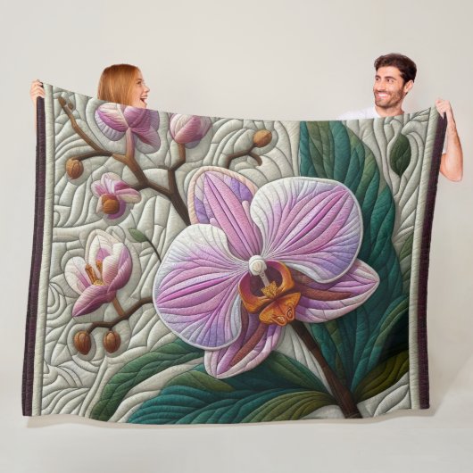 Couverture Polaire Conception d'orchidée violette dorée (En situation)