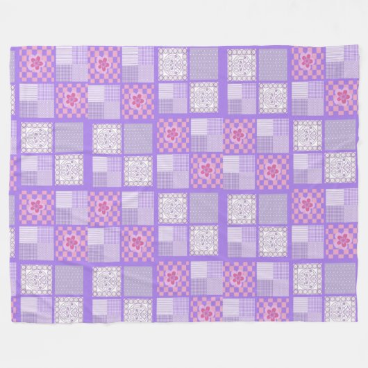 Couverture Polaire Conception en Patchwork rose et violet (Devant (Horizontal))