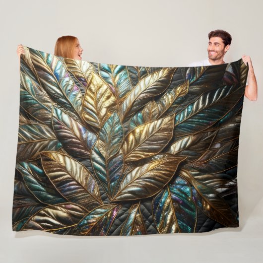 Couverture Polaire Conception Feuille Iridescente Quilée (En situation)