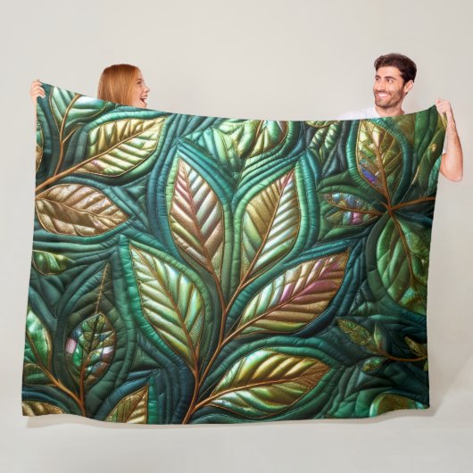 Couverture Polaire Conception Feuille Iridescente Quilée (En situation)