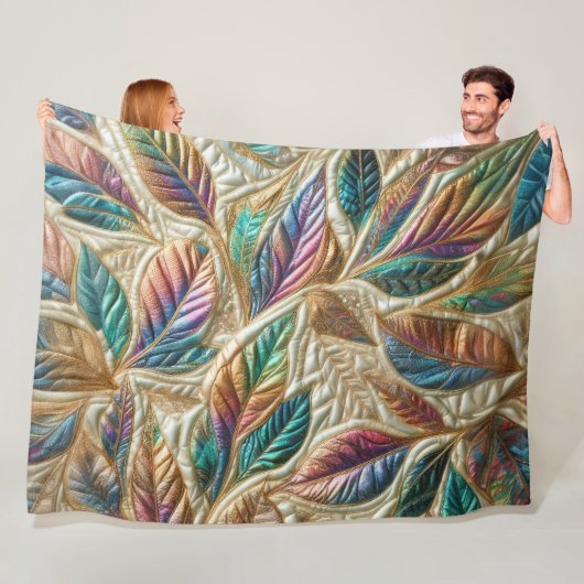 Couverture Polaire Conception Feuille Iridescente Quilée (En situation)