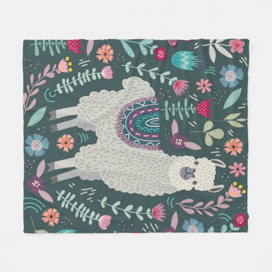 Couverture Polaire Conception florale de lama mignon (Devant (Horizontal))