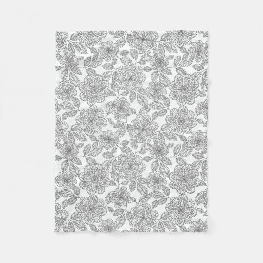 COUVERTURE POLAIRE CONCEPTION FLORALE GRISE ET CRÈME (Devant)