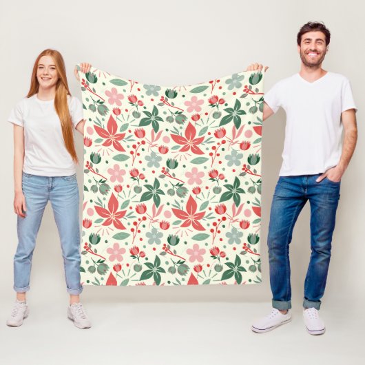 Couverture Polaire Conception florale lumineuse avec feuilles vertes (En situation)