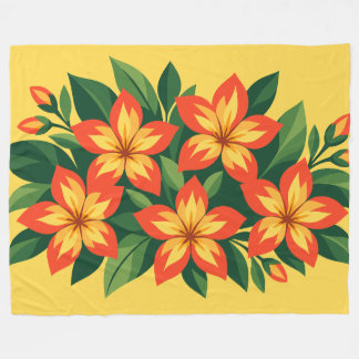 Couverture Polaire Conception florale orange avec feuilles vertes
