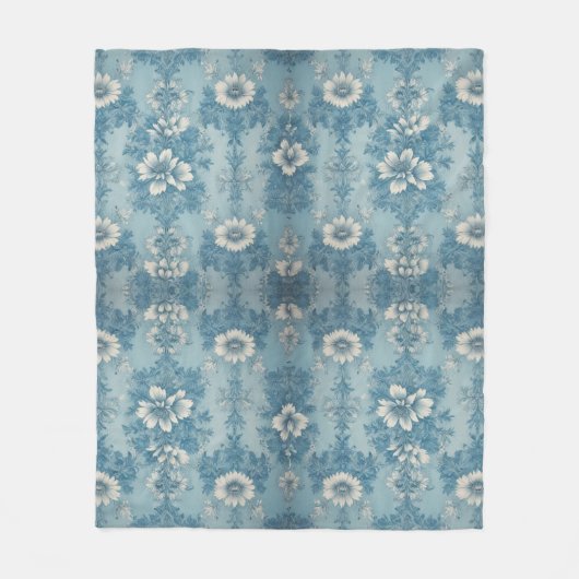 Couverture Polaire Conception florale ton bleu (Devant)