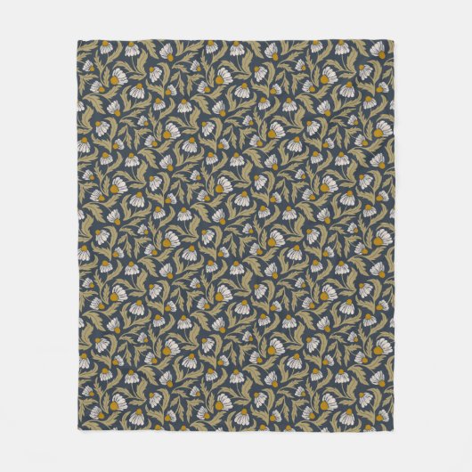 Couverture Polaire Coneflowers on Navy Blue Modern Floral (Devant)