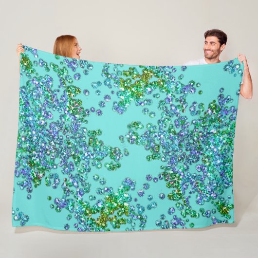 Couverture Polaire Confetti bleu et vert (En situation)