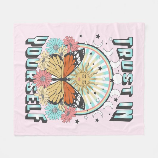 Couverture Polaire Confiance en soi | Soleil céleste et papillon (Devant (Horizontal))