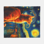 Couverture Polaire Contemplative Ginger Cat | Starry Night Sky (Devant (Horizontal))