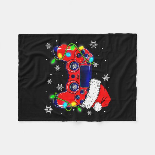 Couverture Polaire Contrôleur de jeu vidéo de Noël Santa Hat Gamer Bo (Devant (Horizontal))