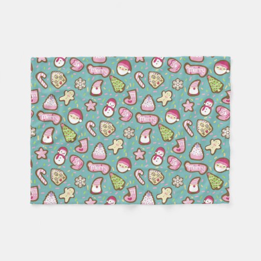 Couverture Polaire Cookies Noël Turquoise (Devant (Horizontal))