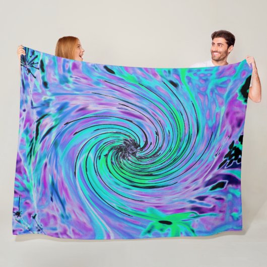 Couverture Polaire Cool Abstrait de chaux vert et violet floral (En situation)