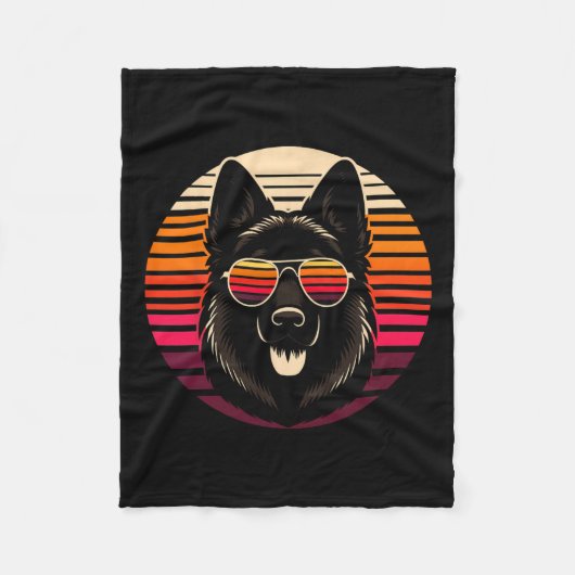 Couverture Polaire Cool allemand berger chien retro Sunset Art Style (Devant)