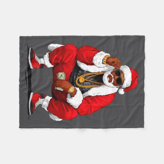 Couverture Polaire Cool Black Man Santa Claus Christmas African Ameri (Devant (Horizontal))