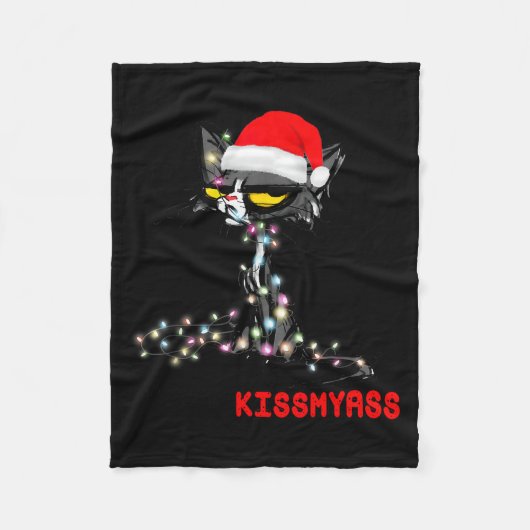 Couverture Polaire Cool Cat Hat Merry Kiss My Christmas  (Devant)