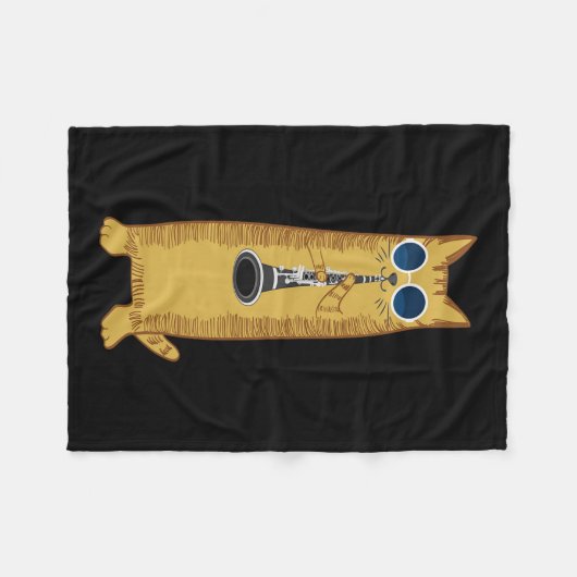 Couverture Polaire Cool Cat Playing The Clarinet Design Hippy Hipster (Devant (Horizontal))