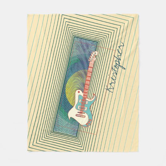 Couverture Polaire Cool de guitare électrique Turquoise rétro Nom per (Devant)