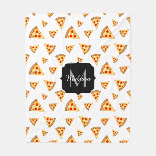 Couverture Polaire Cool et fun pizza tranches motif Monogram blanc (Devant)