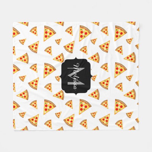 Couverture Polaire Cool et fun pizza tranches motif Monogram blanc (Devant (Horizontal))