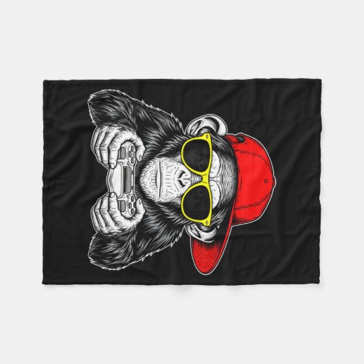 Couverture Polaire Cool Gamer Monkey With Controller Funny Gaming Vid (Devant (Horizontal))