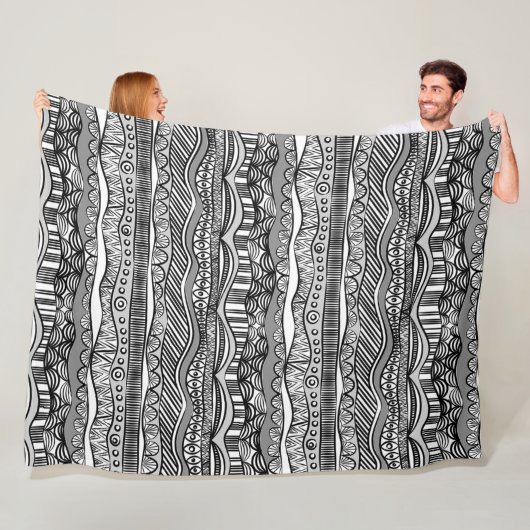 Couverture Polaire Cool Moderne Boho Black and White Motif Doodles (En situation)