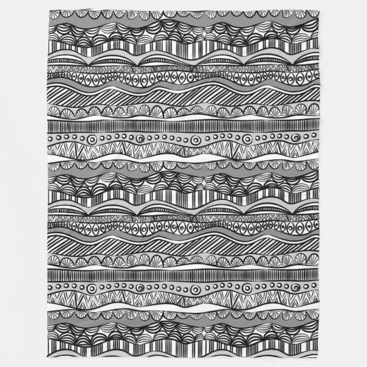 Couverture Polaire Cool Moderne Boho Black and White Motif Doodles (Devant)