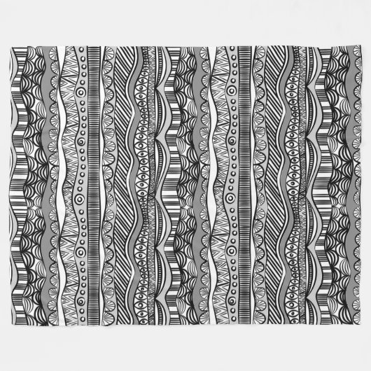 Couverture Polaire Cool Moderne Boho Black and White Motif Doodles (Devant (Horizontal))