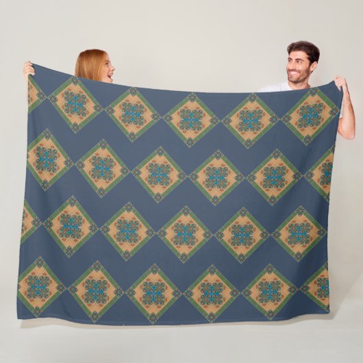 Couverture Polaire Cool moderne Boho bleu et vert Motif Rhombus (En situation)