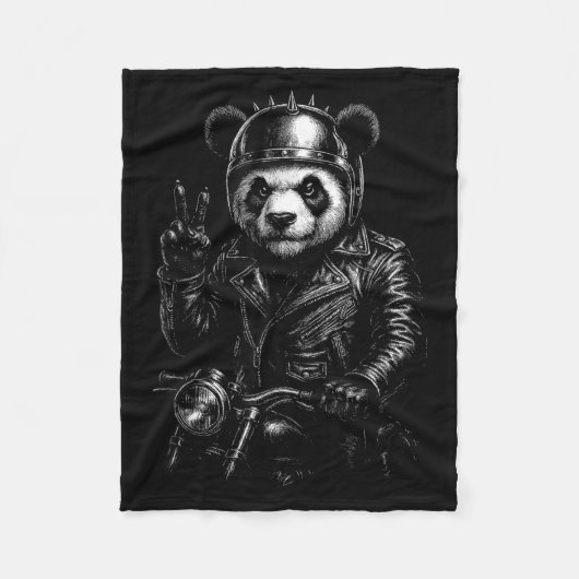 Couverture Polaire Cool Panda Punk Peace Sign Motorcycle (Devant)