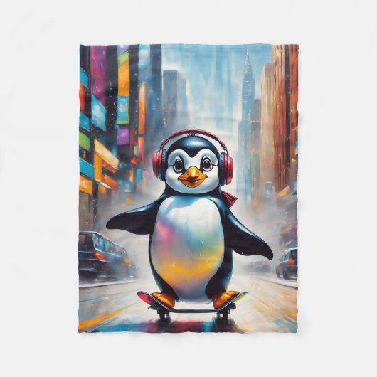 Couverture Polaire Cool Peinture d'Art numérique de pingouin (Devant)