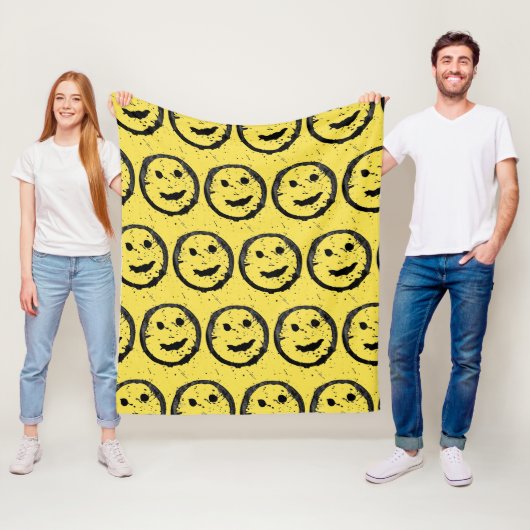 Couverture Polaire Cool Sardé Joyeux visage souriant motif jaune (En situation)