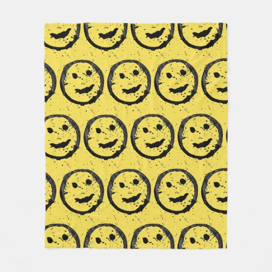 Couverture Polaire Cool Sardé Joyeux visage souriant motif jaune (Devant)