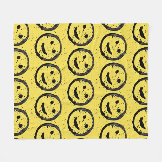 Couverture Polaire Cool Sardé Joyeux visage souriant motif jaune (Devant (Horizontal))