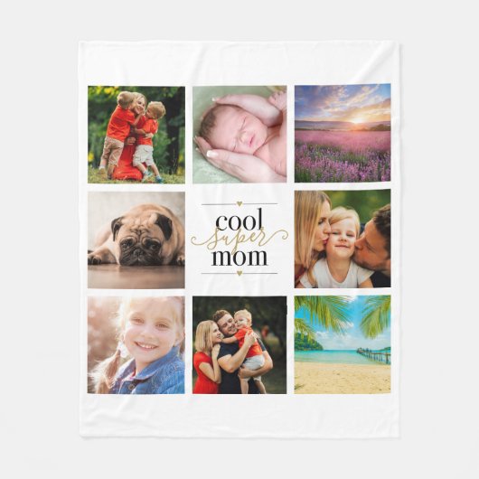 Couverture Polaire Cool Super Mom 8 Photo Collage noir et or (Devant)
