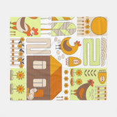 Couverture Polaire Coq et deux poules, oeufs, fleurs, maison, drawin (Devant (Horizontal))